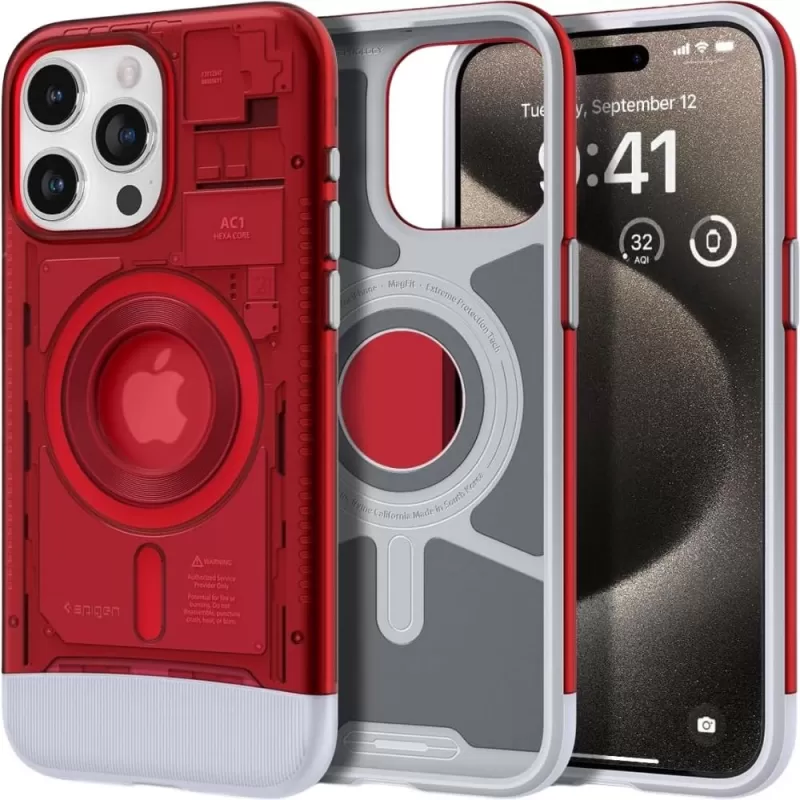 Capa Spigen iPhone 15 Pro Max ACS06609 Classic C1 MagFit - Ruby