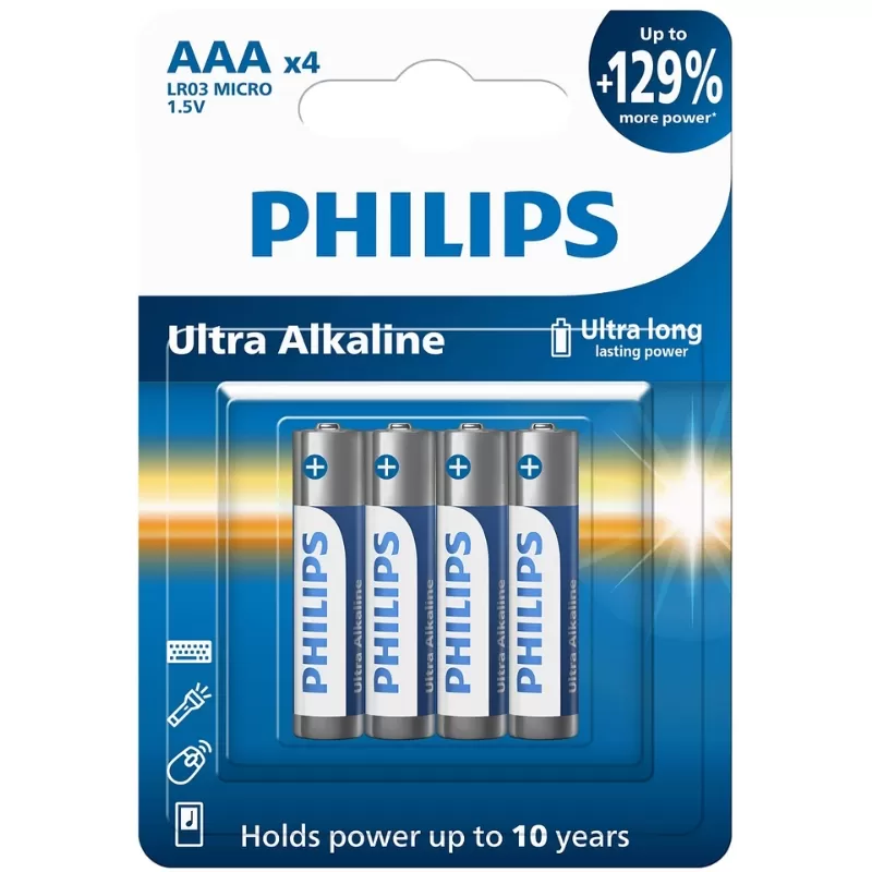 Pila Philips AAA Ultra Alkaline LR03E4B/97 (4 Unid...