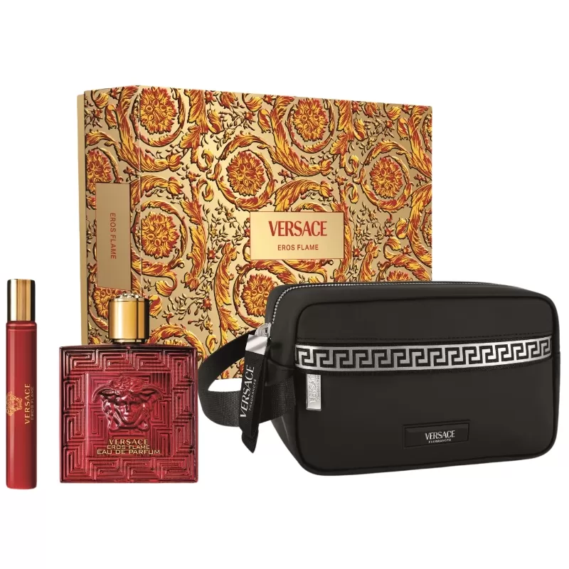 Kit Perfume Versace Eros Flame EDP 100ml + Travel Spray 10ml + Neceser - Masculino