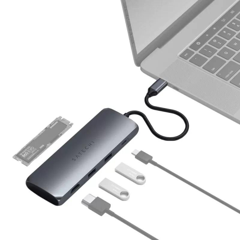 Hub Satechi USB-C Hybrid W/ SSD Enclosure ST-UCHSEM - Gray