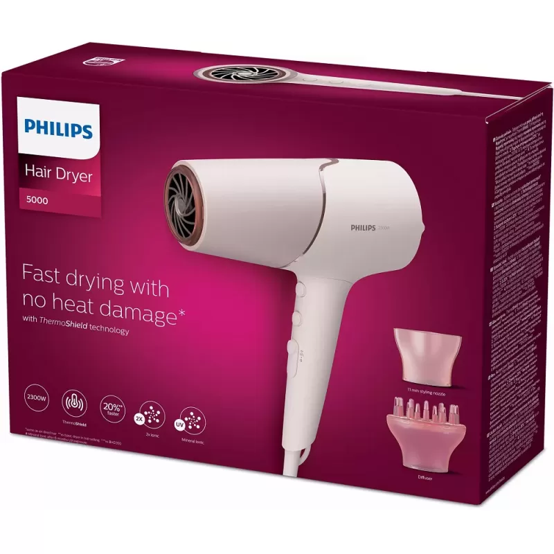 Secador de Cabello Philips 5000 Series BHD530/00 2300W 240V - Pearl Peach